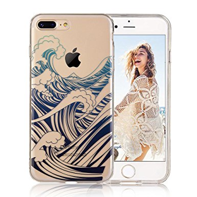iPhone 7 plus case, iPhone 8 plus case, COSANO Premium Quality blue sea wave nature pattern [Hard PC Back   Soft TPU Bumper] [Ultra thin] Crystal Clear with design (Wavez 7P)