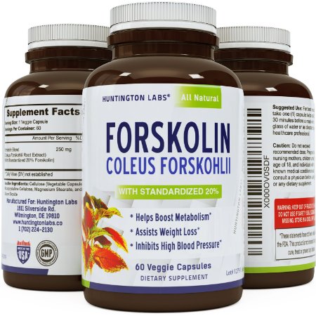 Purest Forskolin Extract Supplement - Highest Grade & Potent - Antioxidant, Weight Loss, Boosts Energy for Women & Men - USA Made - Guaranteed By Huntington Labs