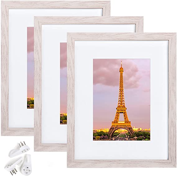 upsimples 8x10 Picture Frame Set of 3,Made of High Definition Glass for 5x7 with Mat or 8x10 Without Mat,Wall Mounting Photo Frame Pinkish Marble