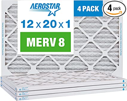 Aerostar 12x20x1 MERV 8, Pleated Air Filter, 12x20x1, Box of 4, Made in The USA