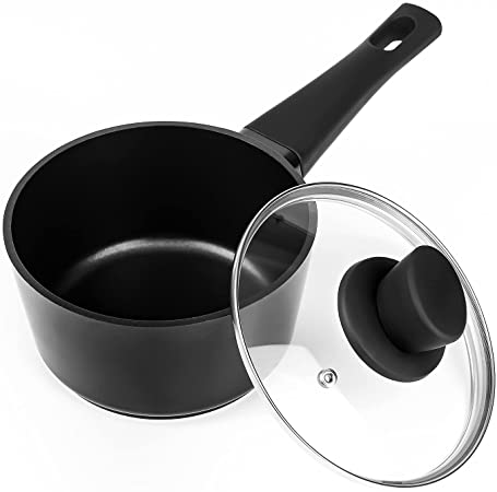 Sakuchi Sauce Pan with Lid 2 Quart Nonstick Small Cooking Soup Pot for Induction,Gas, Black