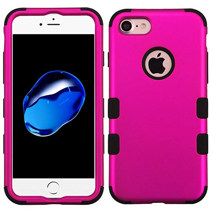 Asmyna Cell Phone Case for Apple IPhone 7 - Titanium Solid Hot Pink/Black