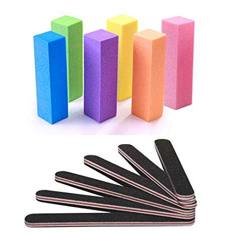 Nail Files and Buffers, TsMADDTs Professional Nail Files Washable Double Sided Emery Boards 6 Pieces and Buffer Sanding Block File Nail Art Manicure Tools 6 Pieces