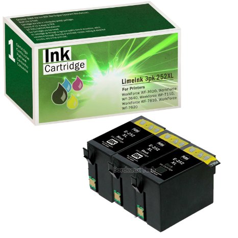 Limeink 3 Pack Remanufactured Black 252XL Ink Cartridges Set Use for Epson WorkForce WF-3620 WF-3640 Wf-7110 WF-7610 WF-7620 Series T254 T252 252 Printers
