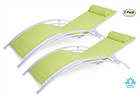 Kozyard KozyLounge Elegant Patio Reclining Adjustable Chaise Lounge Aluminum and Textilene Sunbathing Chair for All Weather with headrest (2 pack), KD,very light, very comfortable …