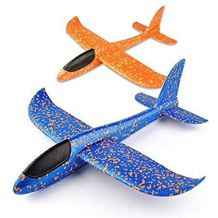 VCOSTORE 2pcs 13.5" Foam Airplanes for Kids, Throwing Glider Plane Toys for Boys Grils Age 3-12 Yrs Gift, Party Favor Aircraft Outdoor Sport Game Fun 1.0 Version (Blue&Orange)