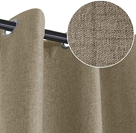 Rose Home Fashion 100% Blackout Curtain Set with Eyelet, 2 Panels Thermal Insulated Linen Look Blackout Curtains for Bedroom Livingroom, 66" x 72"(W x L), Natural