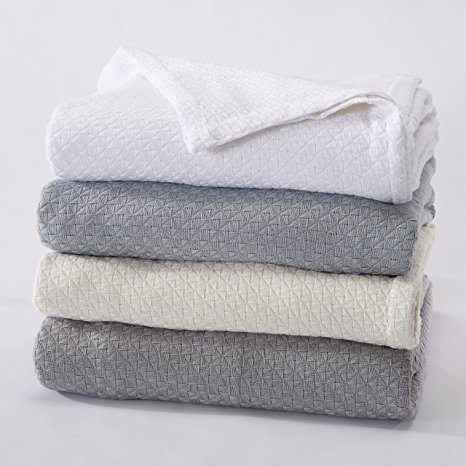 Bellante Collection Premium 100% Egyptian Cotton Luxury Bed Blanket with Elegant Weave. Use as a Warm, Soft Bed Blanket Year Round. By Home Fashion Designs. (Full / Queen, Grey)