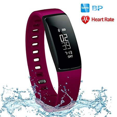 Fitness Tracker, TONSUM Heart Rate Monitor Sports Blood Pressure Smart Wrist for iPhone and Android Smart Phone Bluetooth 4.0