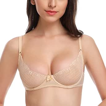 WingsLove Women's Sexy 1/2 Cup Lace Unlined Bra Soft Mesh Underwired Demi Bra