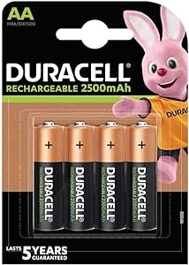 4X Duracell AA Ricaricabile 2500 mAh (1 Blister Da 4 Batterie) 4 Pile Stilo Ricaricabili (HR6/DX1500)