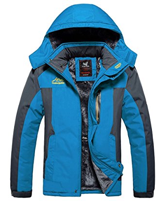 Lega Men's Waterproof Front Zip Ski Jacket Fleece Hooded Outwear