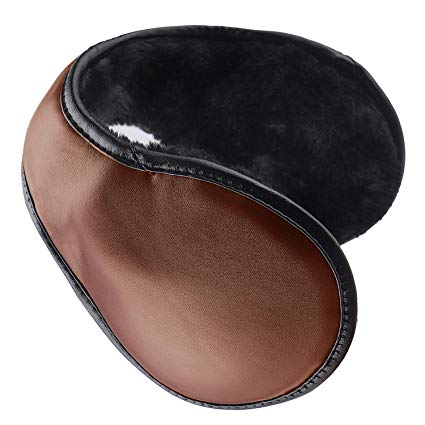 HIG Ear Warmers Unisex Foldable Leather Classic Fleece Winter Warm Earmuffs for Men & Women