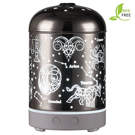 Essential Oil Diffuser,120ml Cool Mist Humidifier,12 zodiac signs, 14 Color LED Nihgt lamps -Crafts Ornaments All in One,Upgrade Whisper-Quiet Ultrasonic Metal 12 constellation Humidifiers