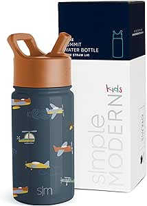 Simple Modern Kids Water Bottle with Straw | Insulated Stainless Steel Reusable Tumbler for Toddlers, Girls, Boys | Summit Collection | 14oz | Wheels Up