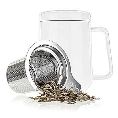 Tealyra - Peak Ceramic White Tea Cup Infuser - 16-ounce - Large Tea High-Fired Ceramic Mug with Lid and Stainless Steel Infuser - Tea-For-One Perfect Set for Office and Home Uses - 480 milliliter