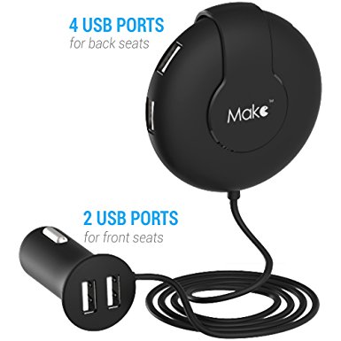 MAKETECH 6 Port 45W/9A USB Fast Car Charger [2 4] for Front and Backseat Passengers with Smart Charging Function