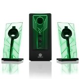 GOgroove BassPULSE Computer Speakers Stereo Sound System with Green LED Glow Lights and Dual Drivers -Works with PC and Apple Desktop  Laptop Computers