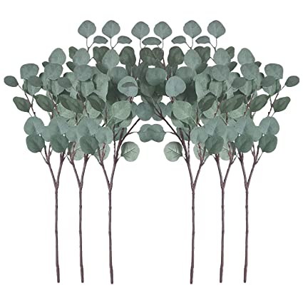 ZHIIHA Pack of 6 Artificial Silver Dollar Eucalyptus Leaves Artificial Greenery Faux Holiday Christmas Greens Flower Leaf Arrangement for Home Décor…