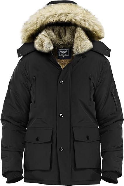 RongYue Men's Winter Thicken Coat Warm Faux Fur Lined Padded Puffer Parka Jacket with Removable Hood