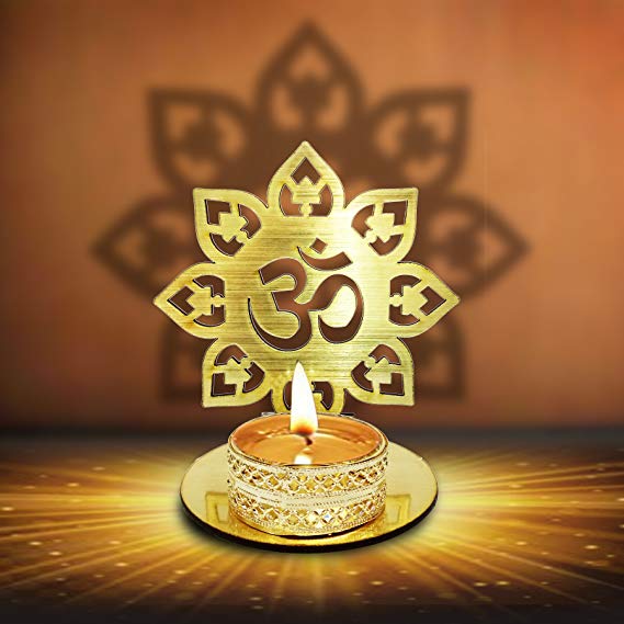 Om Shape Diwali Shadow Diya. Deepawali Traditional Decorative Diya in Om Shape for Home/Office.Religious Tea Light Candle Holder Stand. Decoration Indian Gifts Items