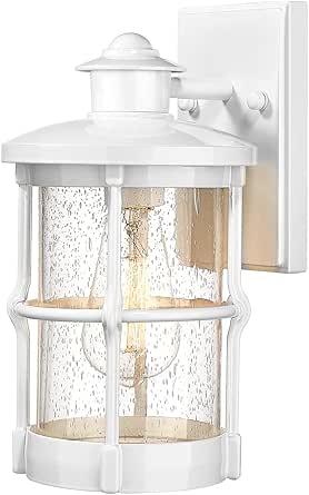 Outdoor Wall Sconces, Outdoor Wall Lights, Exterior Wall Mount Lighting, Outdoor Wall Light Fixture in White Finish with Seeded Glass,1 Pack,LTM-W WH