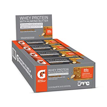 Gatorade Whey Protein With Almond Butter Bars, Almond Butter, 2.0 ounce bars (Pack of 12), 20g of protein per bar