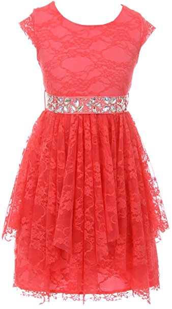 BNY Corner Short Sleeve Floral Lace Ruffles Holiday Party Flower Girl Dress