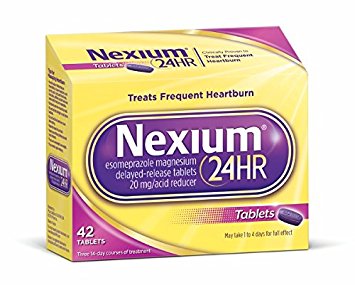 Nexium 24HR (20mg, 42 Count) Delayed Release Heartburn Relief Tablets, Esomeprazole Magnesium Acid Reducer