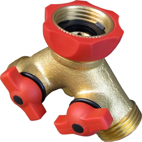 Brass 2 Way Hose Connector & Splitter with Teflon® Easy Turn Control Valves