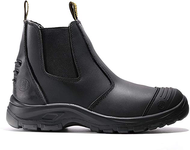 diig Work Boots for Men, Steel Toe Waterproof Working Boots, Slip Resistant Anti-Static Slip-on Safety EH Working Shoes 6 8 9 10 11 12 13 (Black)