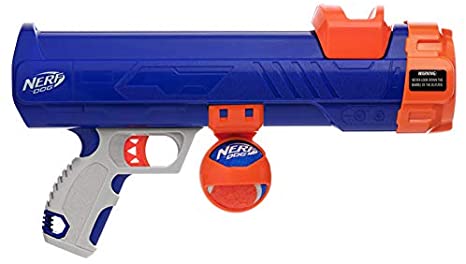 Nerf Dog 16in Blaster with Ball Clip and Non-Squeak Tennis Ball - Blue/Orange/Gray and Blue/Orange