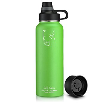 Swig Savvy Bottles 30oz / 40oz Stainless Steel Insulated Water Bottle Wide Mouth BPA Free with Interchangeable Caps Leak-proof Sports cap Great for Gym & Coffee Lid Great for Travel Coffee Mug