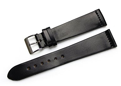 Fluco Horween Shell Cordovan Unlined Leather Watch Strap 20mm Black
