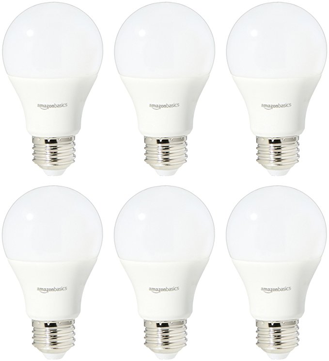 AmazonBasics 60 Watt Equivalent, Soft White, Dimmable, A19 LED Light Bulb - 6 Pack