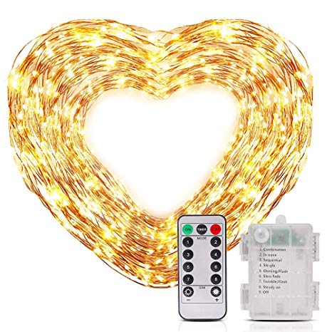 VICBAY 33ft 100 LED String Lights Battery Operated Waterproof Fairy Lights with Remote, for Wedding Party Christmas Home Garden Bedroom, Warm White