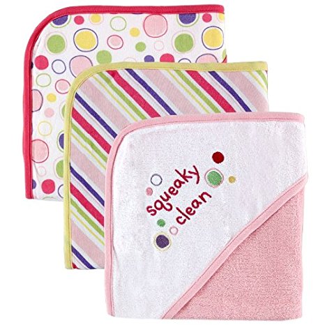 Luvable Friends 3-Pack Embroidered Sayings Hooded Towels - Pink
