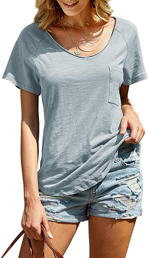 imesrun Womens Short Sleeve V Neck Summer Shirts Basic Tees Casual Blouses Top
