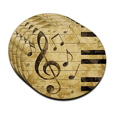 Vintage Piano with Treble Clef and Music Notes MDF Wood Coaster Set of 4