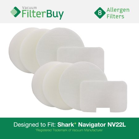 2 Shark NV22L Foam and Felt Vacuum Filter Kits - Pack of 8 Designed by FilterBuy to Replace Shark Part  XF22