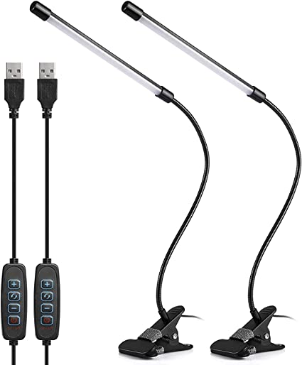 Pxwaxpy LED Desk Lamp, Eye-Caring Dimmable Book Reading Light with USB Charging Port, 10 Brightness Level 3 Light Modes Clip-on Table Lamp, Adjustable LED Desk Light for Office/Study/Bedroom (2 Pack)