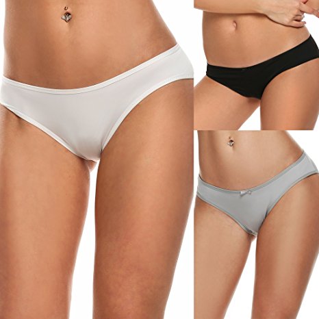 Ekouaer Womens Low Rise Hi Cut No panty Line Bikini Brief Underwear 3 pack