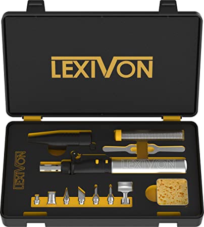 LEXIVON Butane Soldering Iron Multi-Purpose Kit | Cordless Self-Igniting Adjustable Flame 7-Tip Set | Pro Grade Equivalent (LX-770)