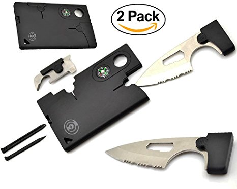 Survial Knife - Credit Card Knife Tool [2 Pack] Survival Pocket Knife By Cable And Case [CCMT1] Credit Card Comrade Survival Card - The Best 10 in 1 Multitool Emergency Survival Companion