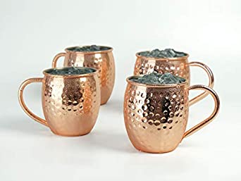 PG Set of 4 Moscow Mule Mug Copper Plated with Stainless Steel Lining, Factory Direct Sale (19.5oz, Hammered Finish)