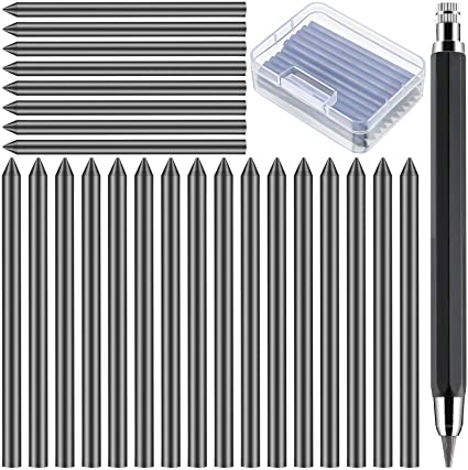 24 Pieces 5.6 mm Mechanical Pencil Refills and 1 Piece 5.6 mm Holder Mechanical Pencil, Drawing Pencil Refills for Art Painter Artist Sketch Drawing Drafting with a Storage Box (Black)