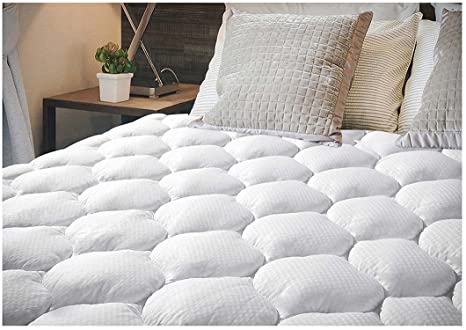 EcoMozz Twin XL Mattress Pad with Premium Snow Alternative Fiber Fill and Stretches up to 8-21Inch Smooth Elastic Pocket(White)