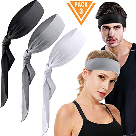 E LV Head Tie Sports Headband 3 Pack Dry-Fit Sweatband for Running, Working Out, Crossfit, Yoga, Basketball,Tennis, Athletics and Pirates with Stretch, Moisture Wicking for Men Women