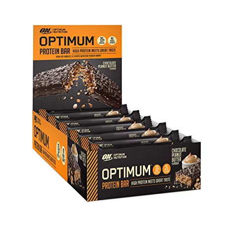 Optimum Nutrition Protein Bars Chocolate Peanut Butter Flavour with Whey Protein Isolate, Carb Friendly and No Added Sugar, 10 Bars