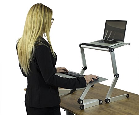 Workez Standing Desk Conversion Kit - Adjustable Ergonomic Sit to Stand Office Desk for Laptops & Desktops (SILVER)